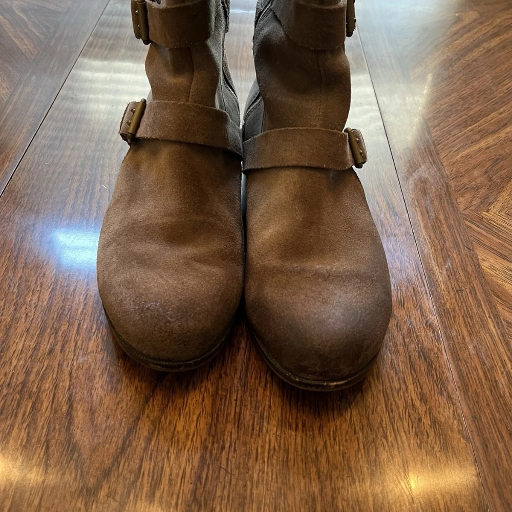 UGG Australia Cydnee Tall Brown Heel Authentic Suede Leather Riding Boots Knee 8 - Picture 3 of 10